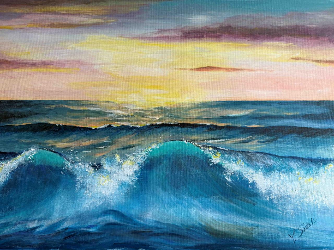 静けさを描く時間ーー夕陽の波を模写しました。